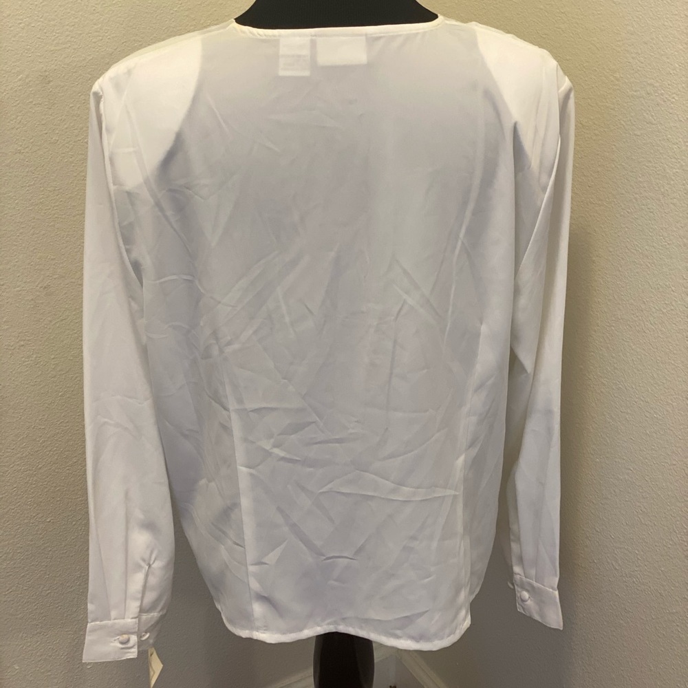 2 FOR $20 Vintage Sears Modern White Eyelet Blouse Top 80s Shoulder pads NEW 16 - Picture 4 of 6